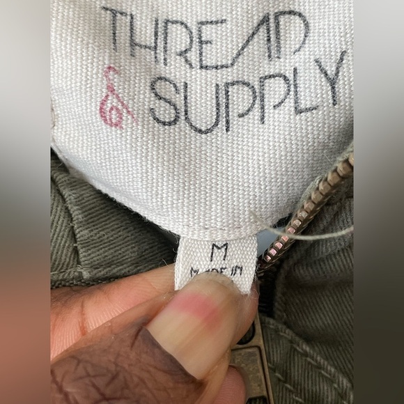 Thread & Supply Hooded Cargo Utility Jacket Aztec Knit Sleeve Green Size M - Picture 3 of 12